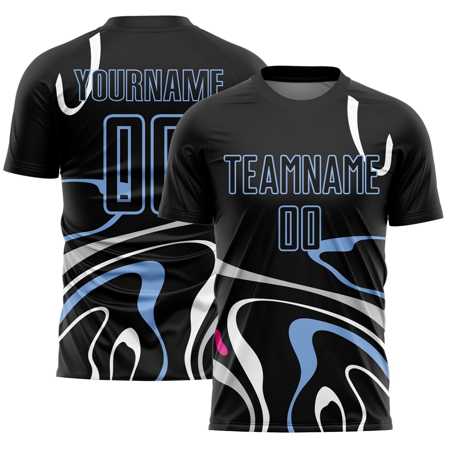 Custom Black Light Blue Fluid Shapes Sublimation Soccer Uniform Jersey - Sky-Custom
