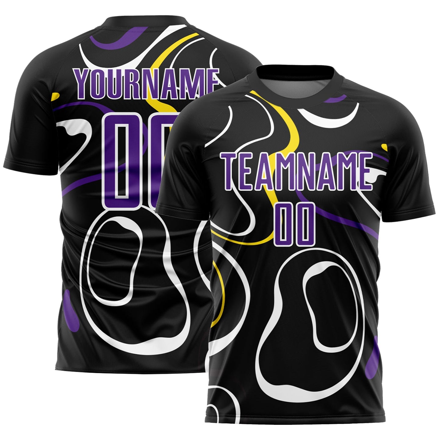 Custom Black Purple-White Fluid Shapes Sublimation Soccer Uniform Jersey - Sky-Custom