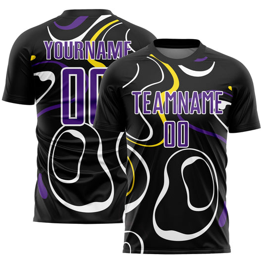 Custom Black Purple-White Fluid Shapes Sublimation Soccer Uniform Jersey - Sky-Custom