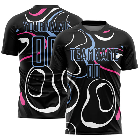 Custom Black Light Blue Fluid Shapes Sublimation Soccer Uniform Jersey - Sky-Custom