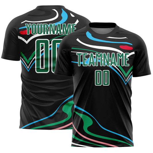 Custom Black Kelly Green-White Fluid Shapes Sublimation Soccer Uniform Jersey - Sky-Custom