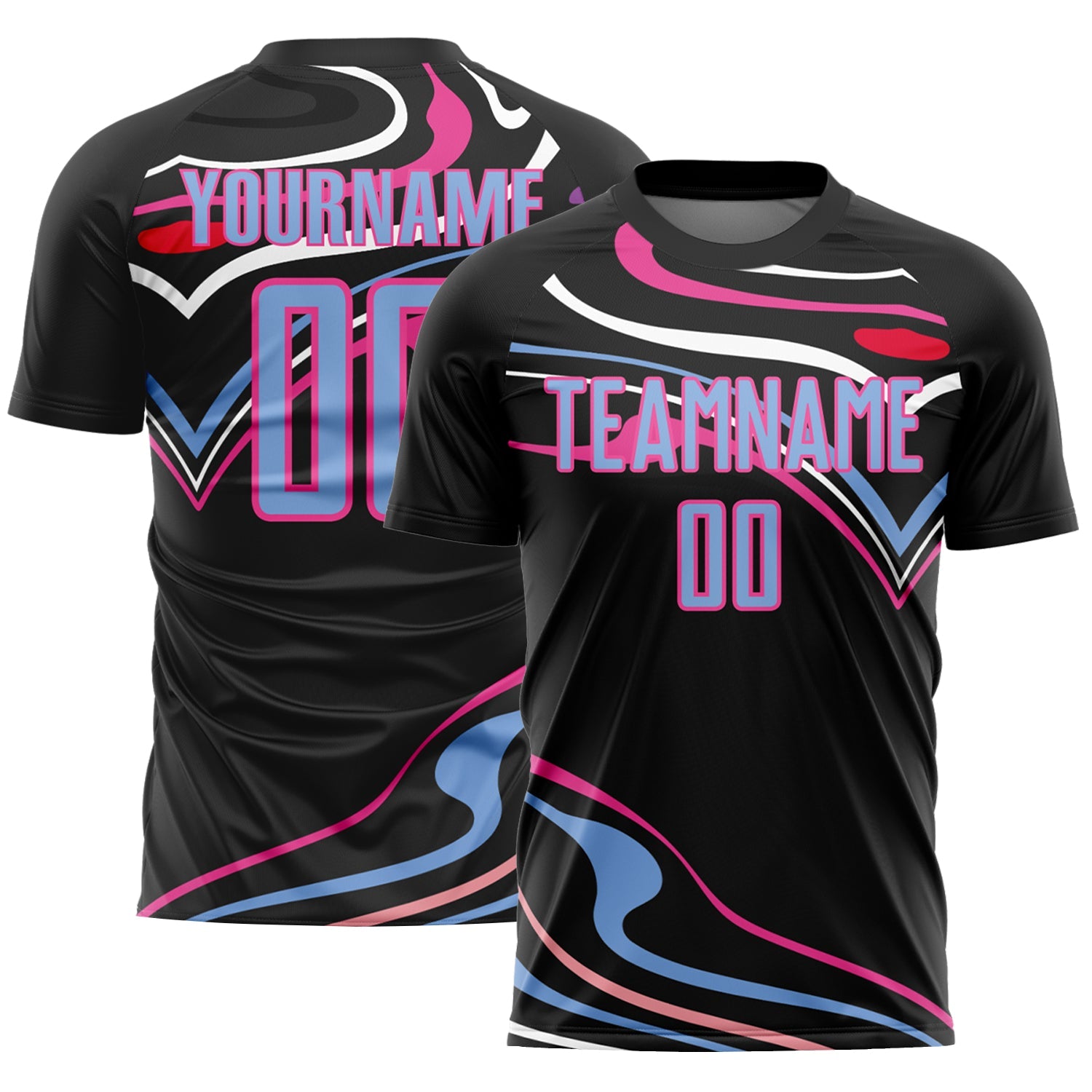 Custom Black Light Blue-Pink Fluid Shapes Sublimation Soccer Uniform Jersey - Sky-Custom