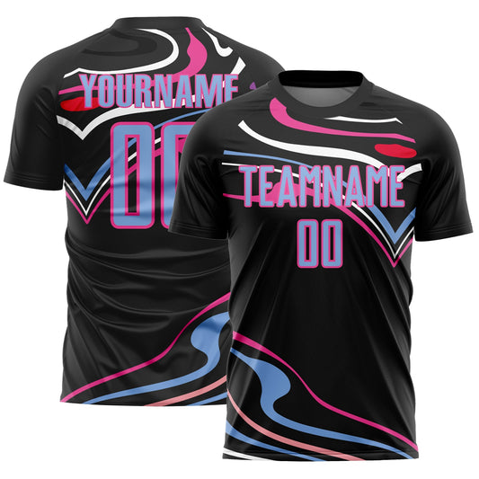 Custom Black Light Blue-Pink Fluid Shapes Sublimation Soccer Uniform Jersey - Sky-Custom