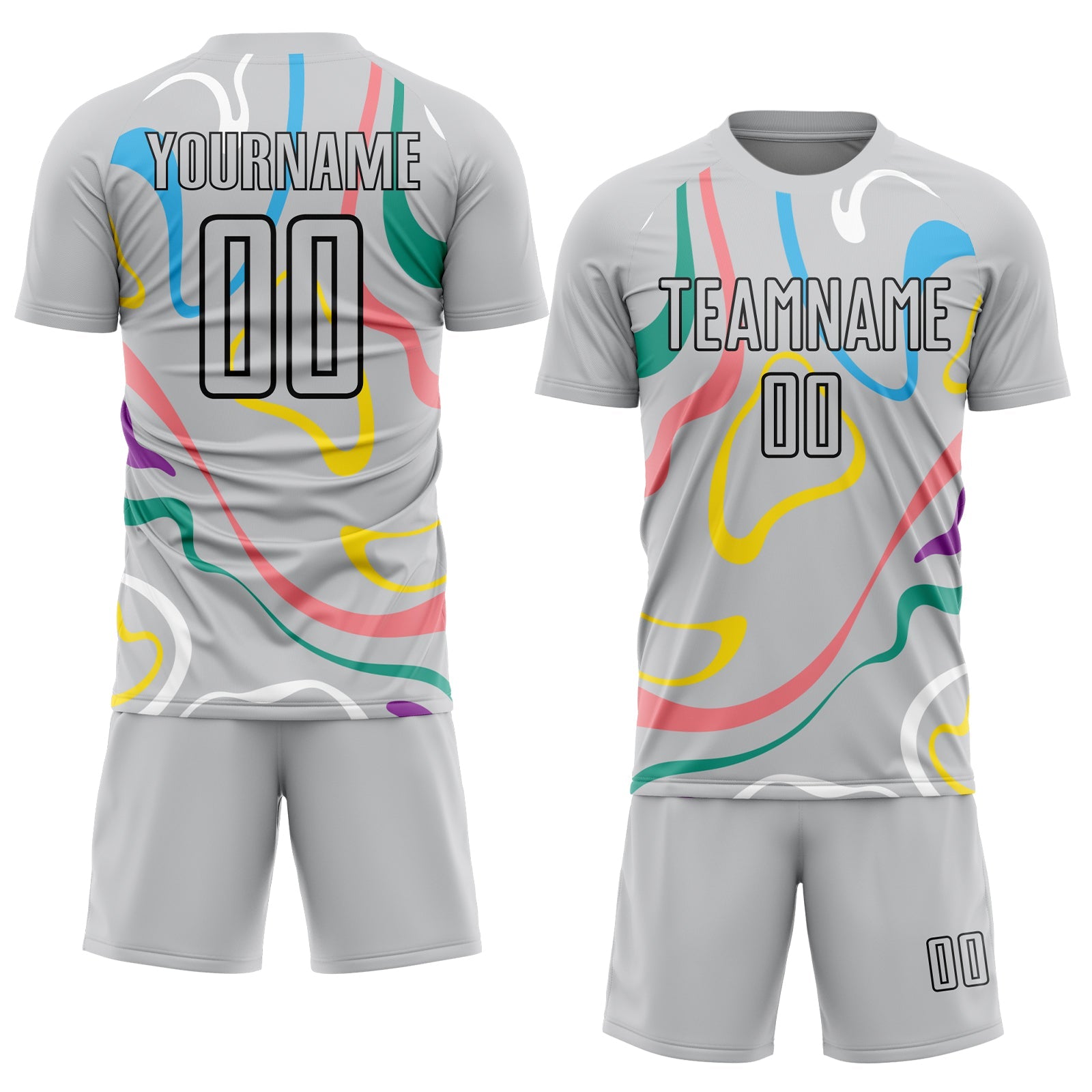Custom Gray Black Fluid Shapes Sublimation Soccer Uniform Jersey - Sky-Custom
