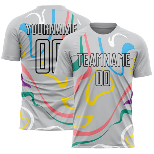 Custom Gray Black Fluid Shapes Sublimation Soccer Uniform Jersey - Sky-Custom