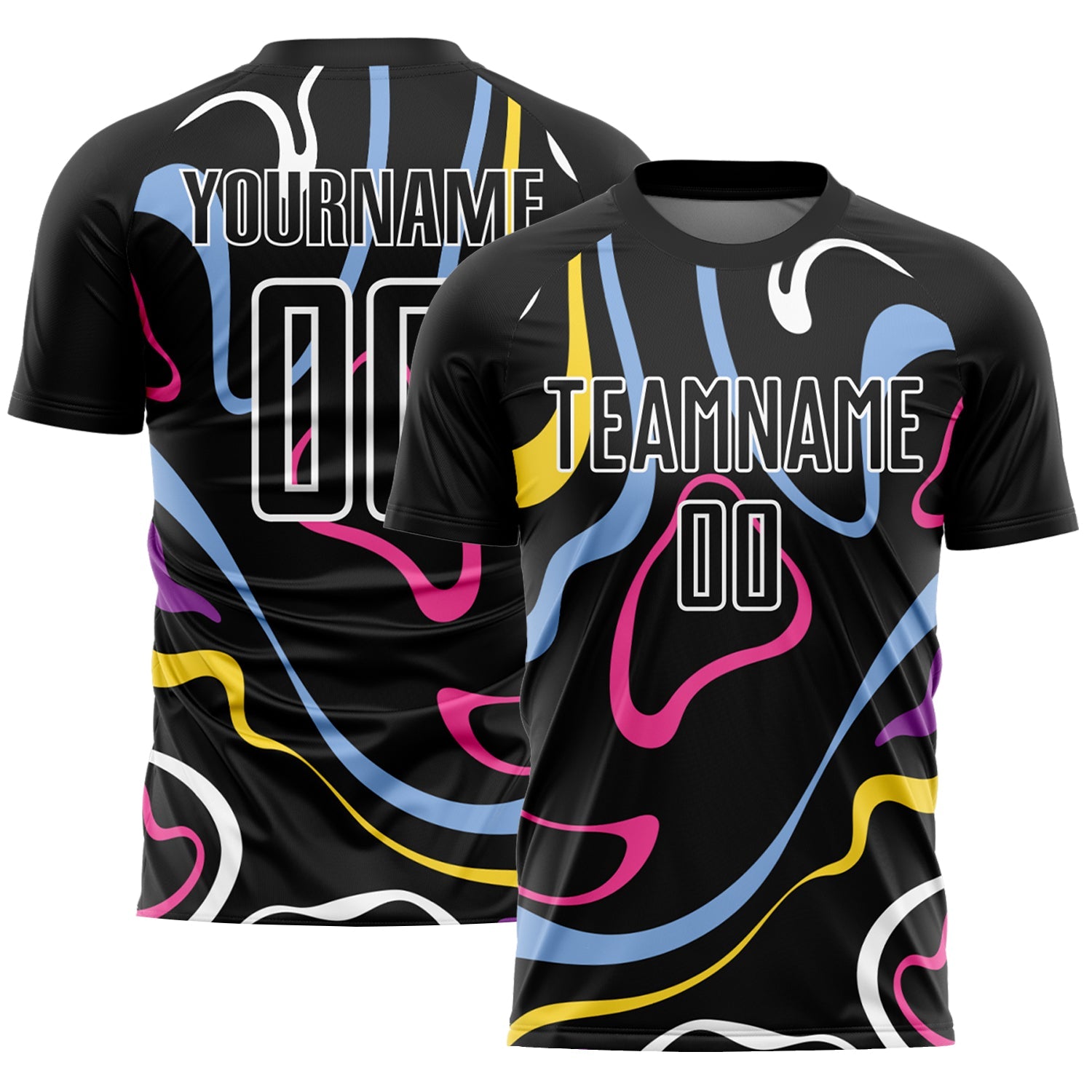 Custom Black White Fluid Shapes Sublimation Soccer Uniform Jersey - Sky-Custom