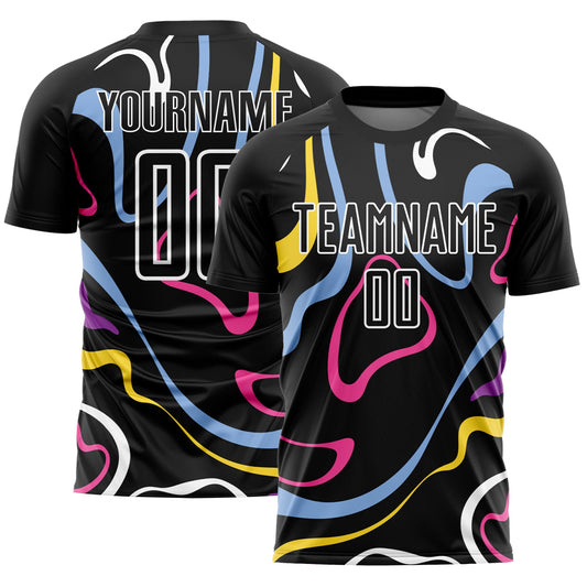 Custom Black White Fluid Shapes Sublimation Soccer Uniform Jersey - Sky-Custom