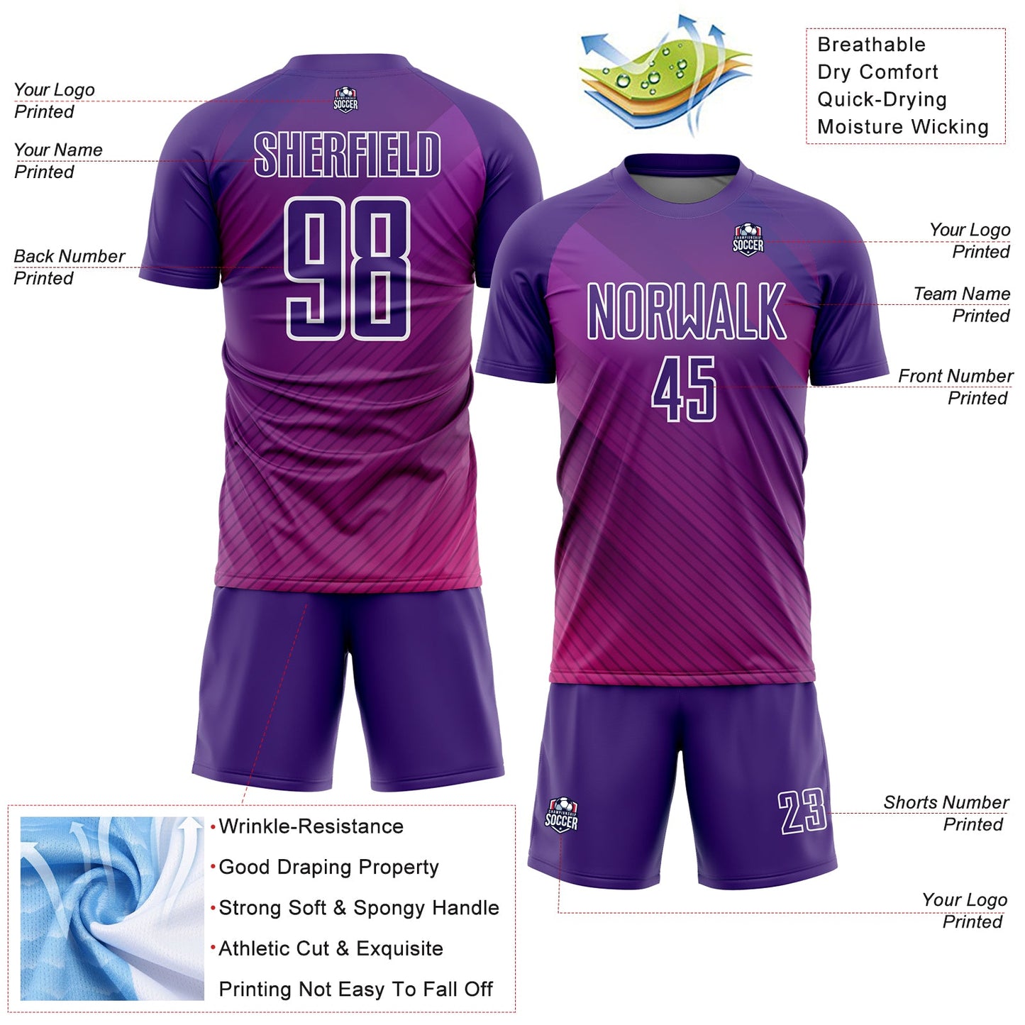 Custom Purple White Lines Sublimation Soccer Uniform Jersey - Sky-Custom