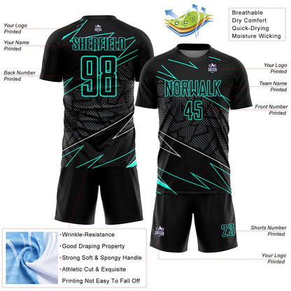 Custom Black Aqua Lines Sublimation Soccer Uniform Jersey - Sky-Custom