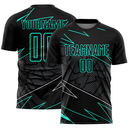 Custom Black Aqua Lines Sublimation Soccer Uniform Jersey - Sky-Custom