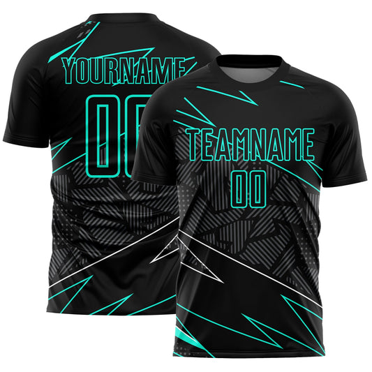 Custom Black Aqua Lines Sublimation Soccer Uniform Jersey - Sky-Custom
