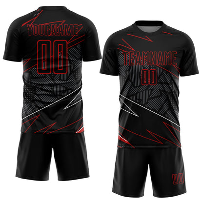 Custom Black Red Lines Sublimation Soccer Uniform Jersey - Sky-Custom