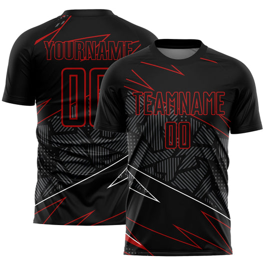 Custom Black Red Lines Sublimation Soccer Uniform Jersey - Sky-Custom