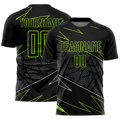 Custom Black Neon Green Lines Sublimation Soccer Uniform Jersey - Sky-Custom