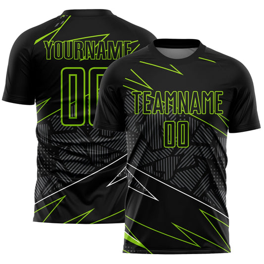 Custom Black Neon Green Lines Sublimation Soccer Uniform Jersey - Sky-Custom