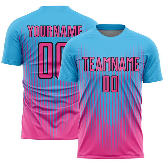 Custom Sky Blue Pink-Black Lines Sublimation Soccer Uniform Jersey - Sky-Custom