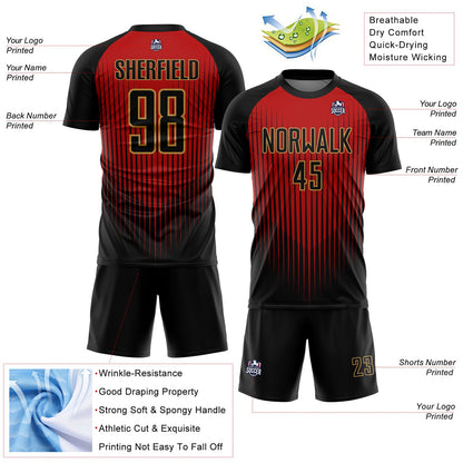 Custom Black Red-Old Gold Lines Sublimation Soccer Uniform Jersey - Sky-Custom