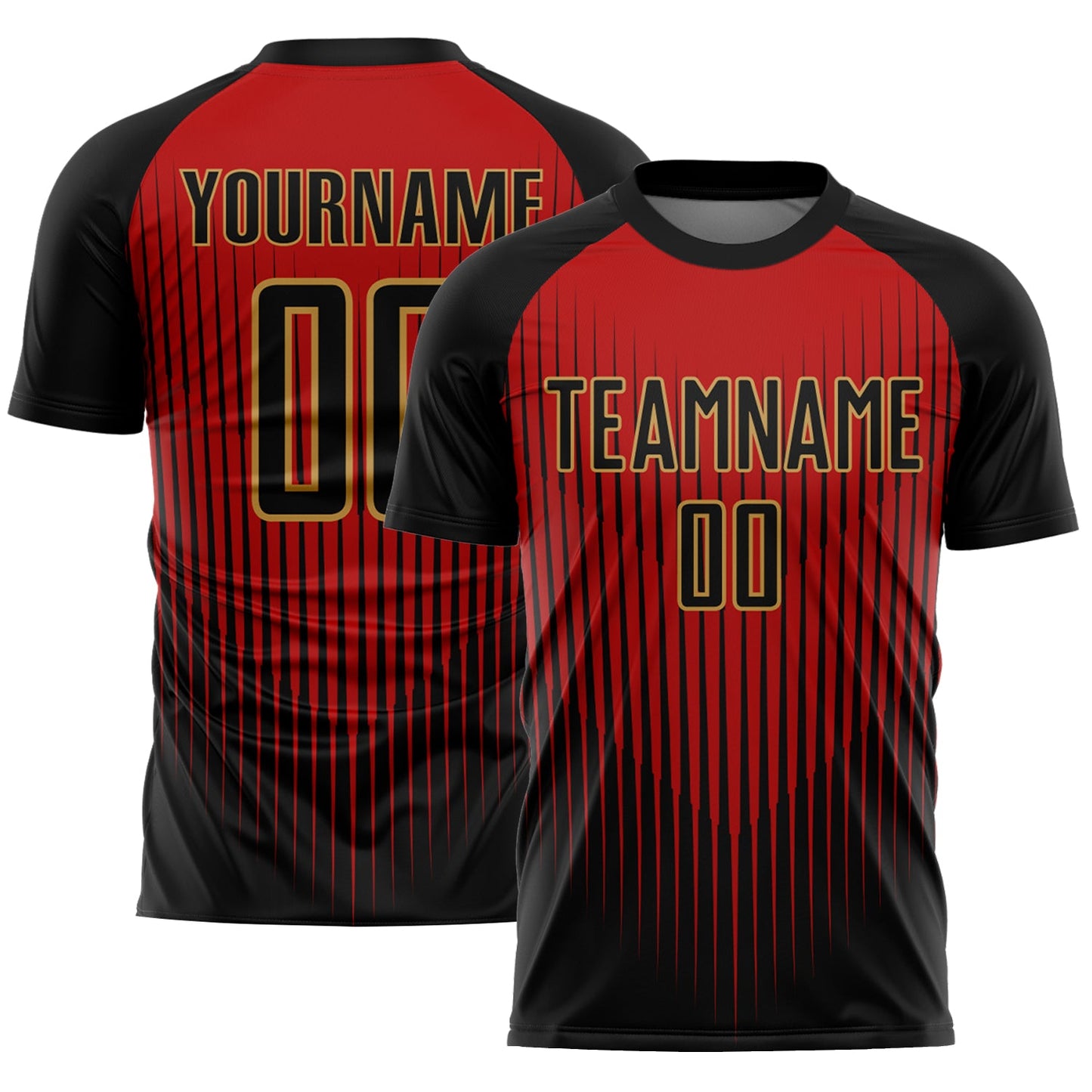 Custom Black Red-Old Gold Lines Sublimation Soccer Uniform Jersey - Sky-Custom