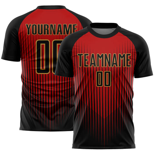 Custom Black Red-Old Gold Lines Sublimation Soccer Uniform Jersey - Sky-Custom