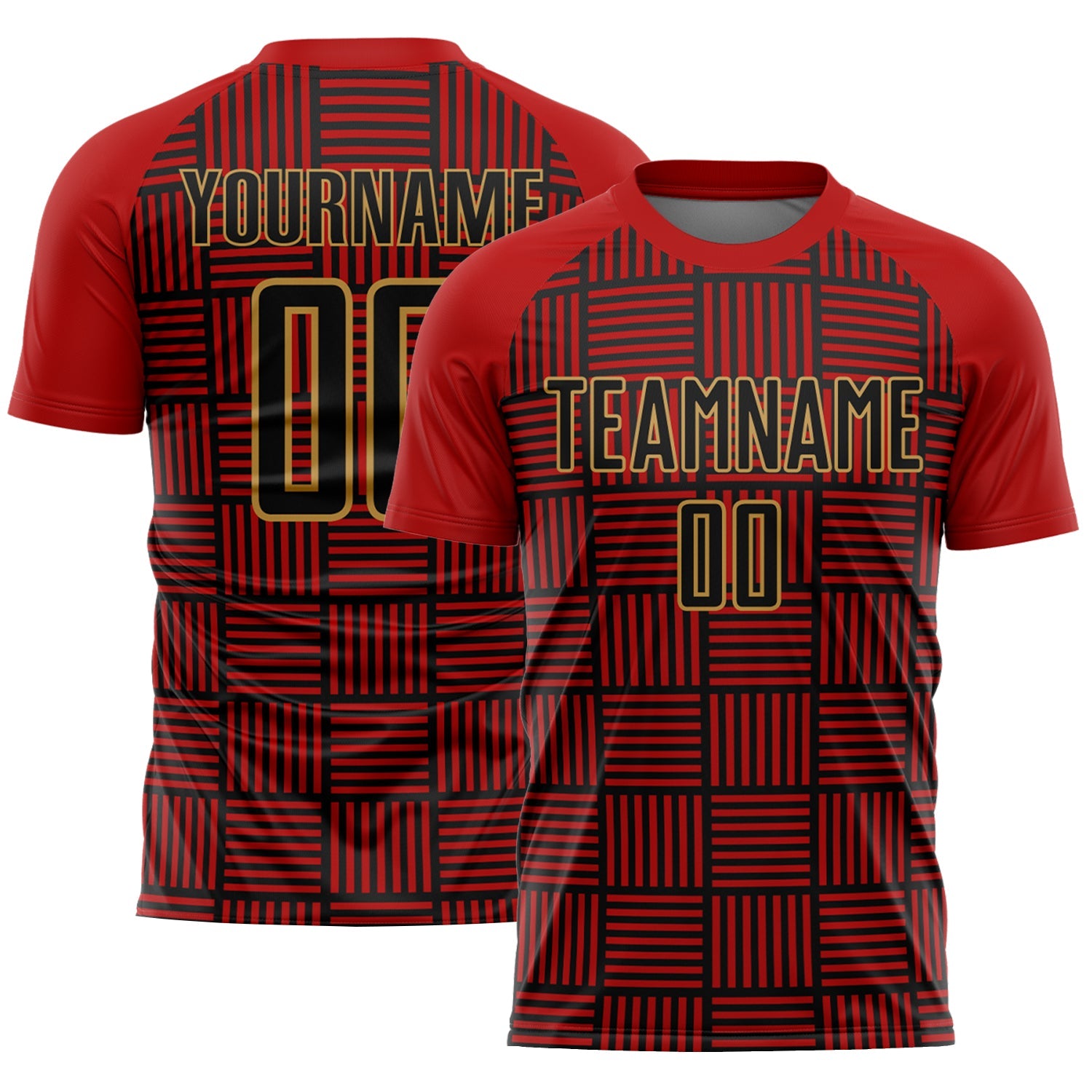 Custom Red Black-Old Gold Lines Sublimation Soccer Uniform Jersey - Sky-Custom