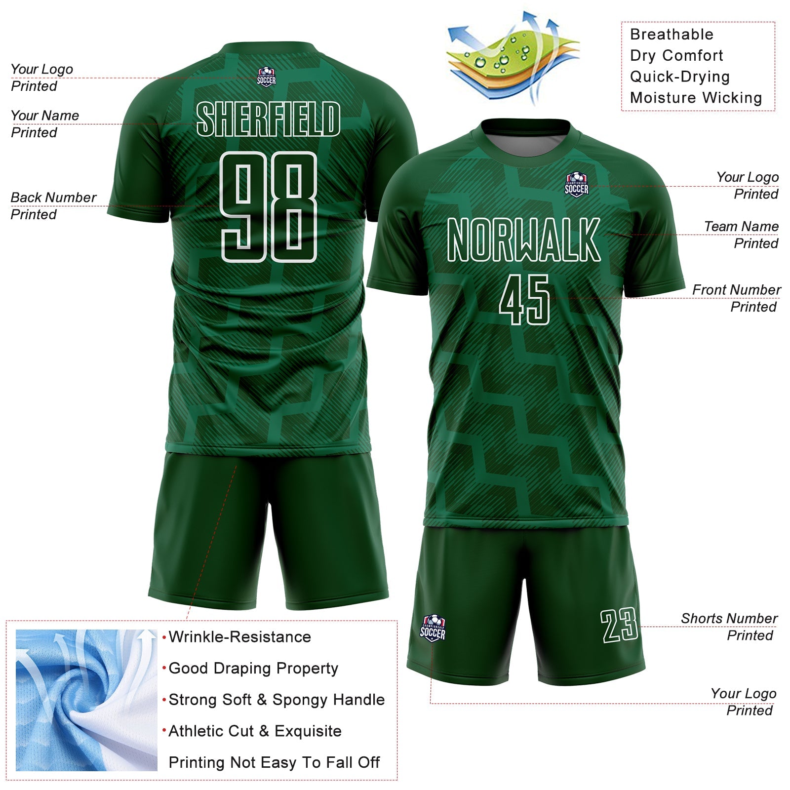 Custom Green White Lines Sublimation Soccer Uniform Jersey - Sky-Custom