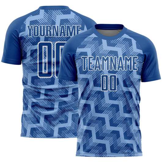Custom Royal Light Blue-White Lines Sublimation Soccer Uniform Jersey - Sky-Custom