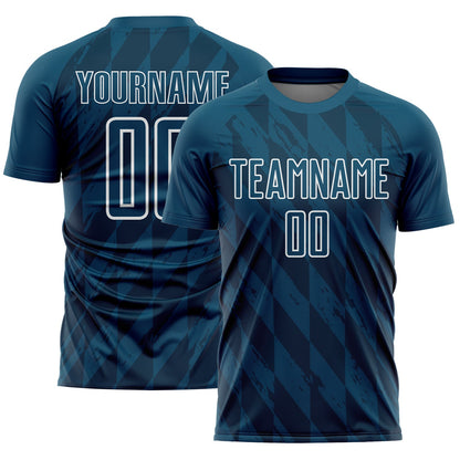 Custom Navy White Geometric Shapes Sublimation Soccer Uniform Jersey - Sky-Custom