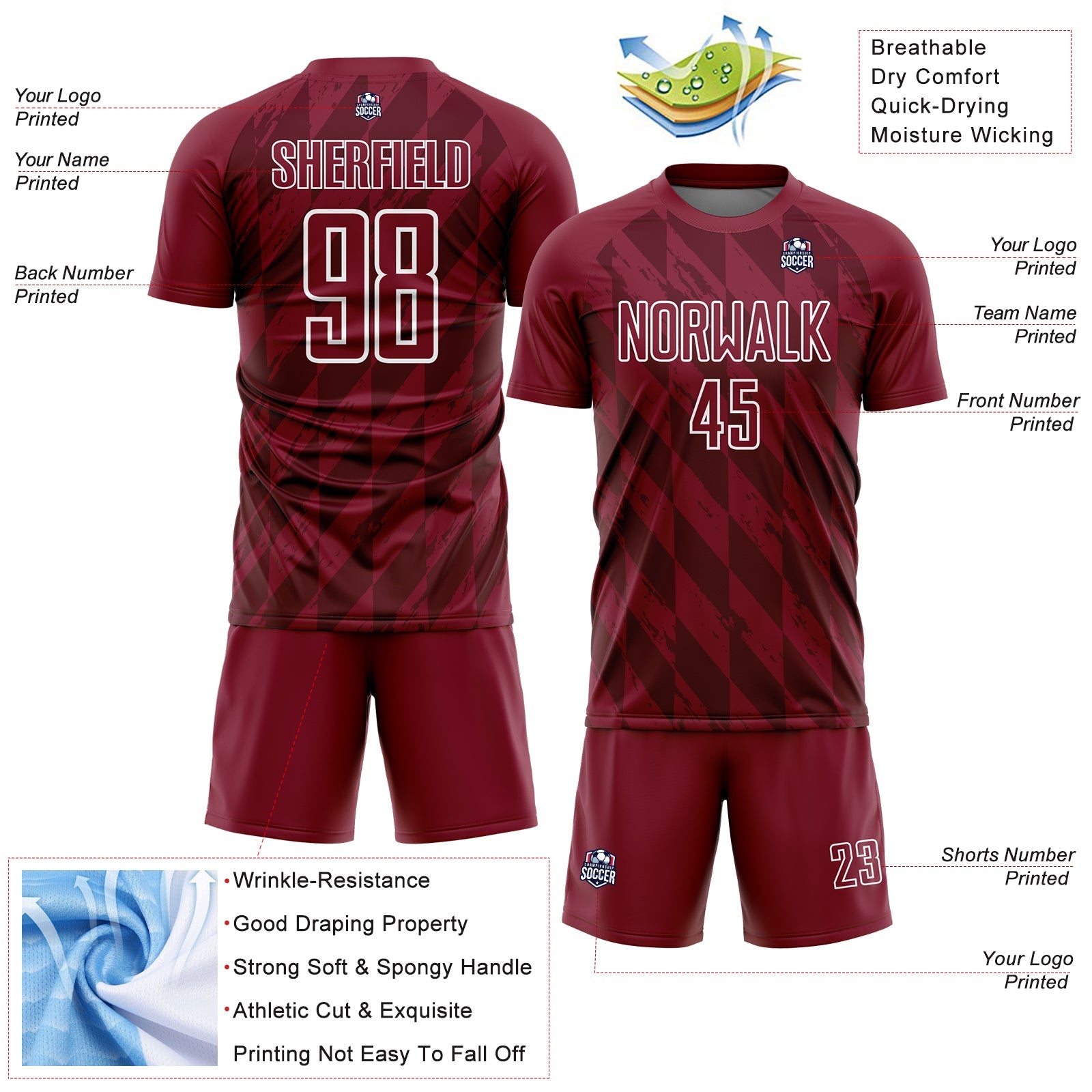 Custom Crimson White Geometric Shapes Sublimation Soccer Uniform Jersey - Sky-Custom