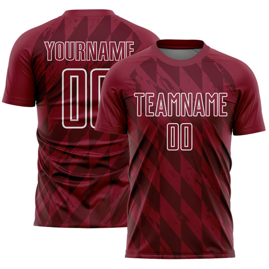 Custom Crimson White Geometric Shapes Sublimation Soccer Uniform Jersey - Sky-Custom