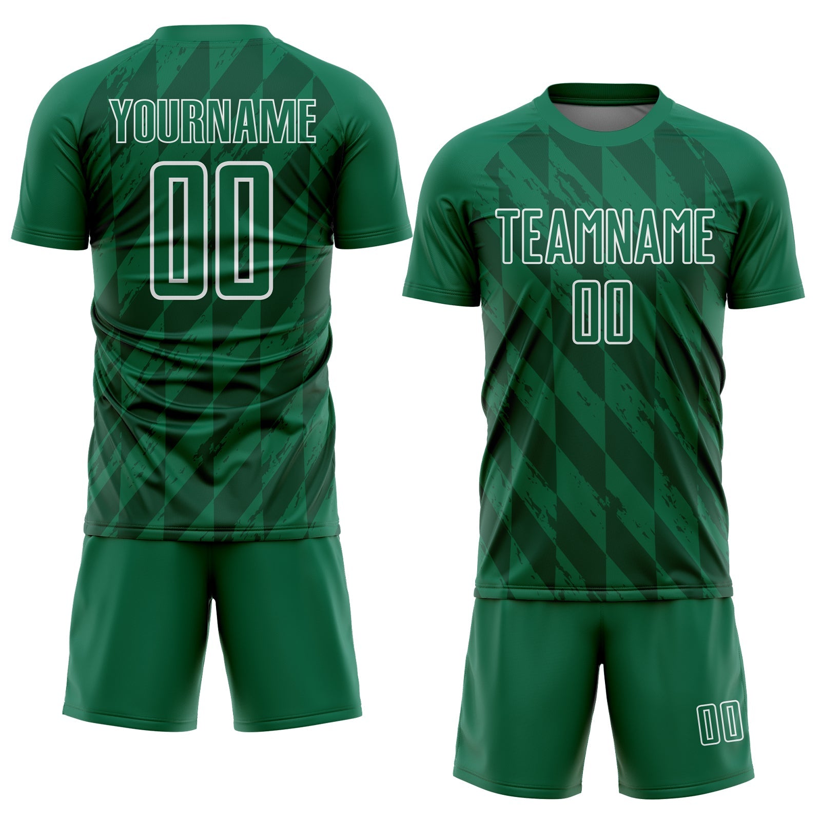 Custom Kelly Green White Geometric Shapes Sublimation Soccer Uniform Jersey - Sky-Custom