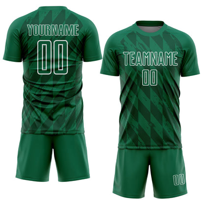 Custom Kelly Green White Geometric Shapes Sublimation Soccer Uniform Jersey - Sky-Custom