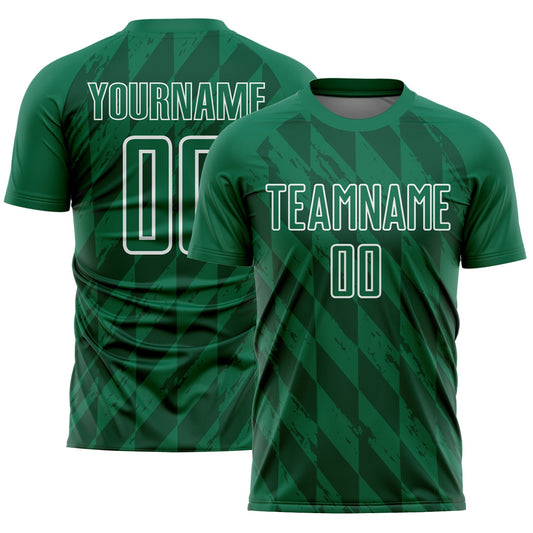 Custom Kelly Green White Geometric Shapes Sublimation Soccer Uniform Jersey - Sky-Custom