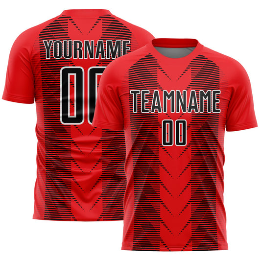 Custom Fire Red Black-White Lines Sublimation Soccer Uniform Jersey - Sky-Custom