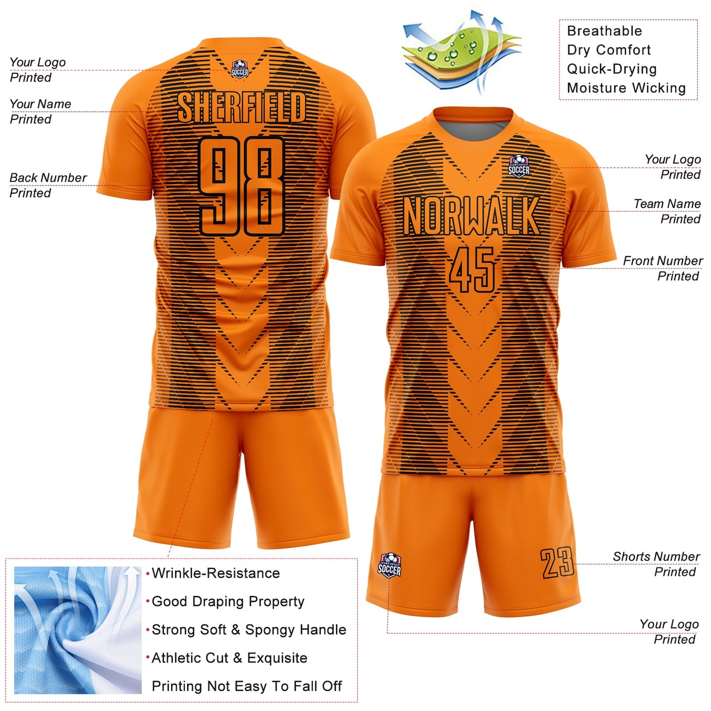 Custom Bay Orange Black Lines Sublimation Soccer Uniform Jersey - Sky-Custom