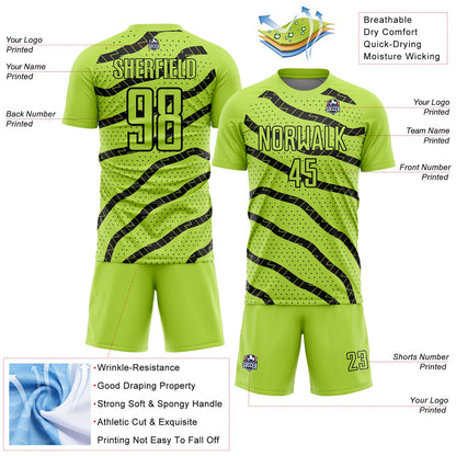 Custom Neon Green Black Lines And Dots Sublimation Soccer Uniform Jersey - Sky-Custom