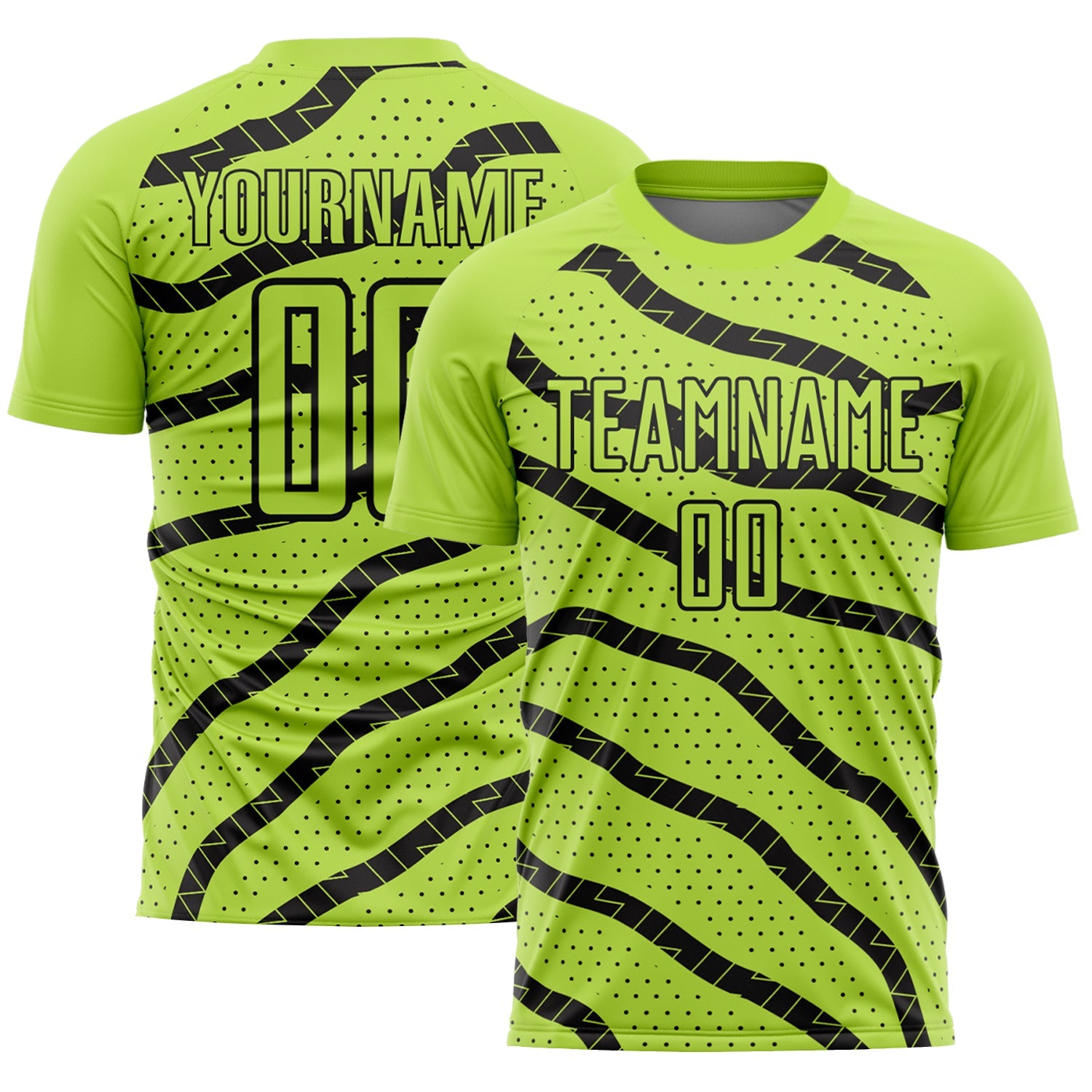 Custom Neon Green Black Lines And Dots Sublimation Soccer Uniform Jersey - Sky-Custom