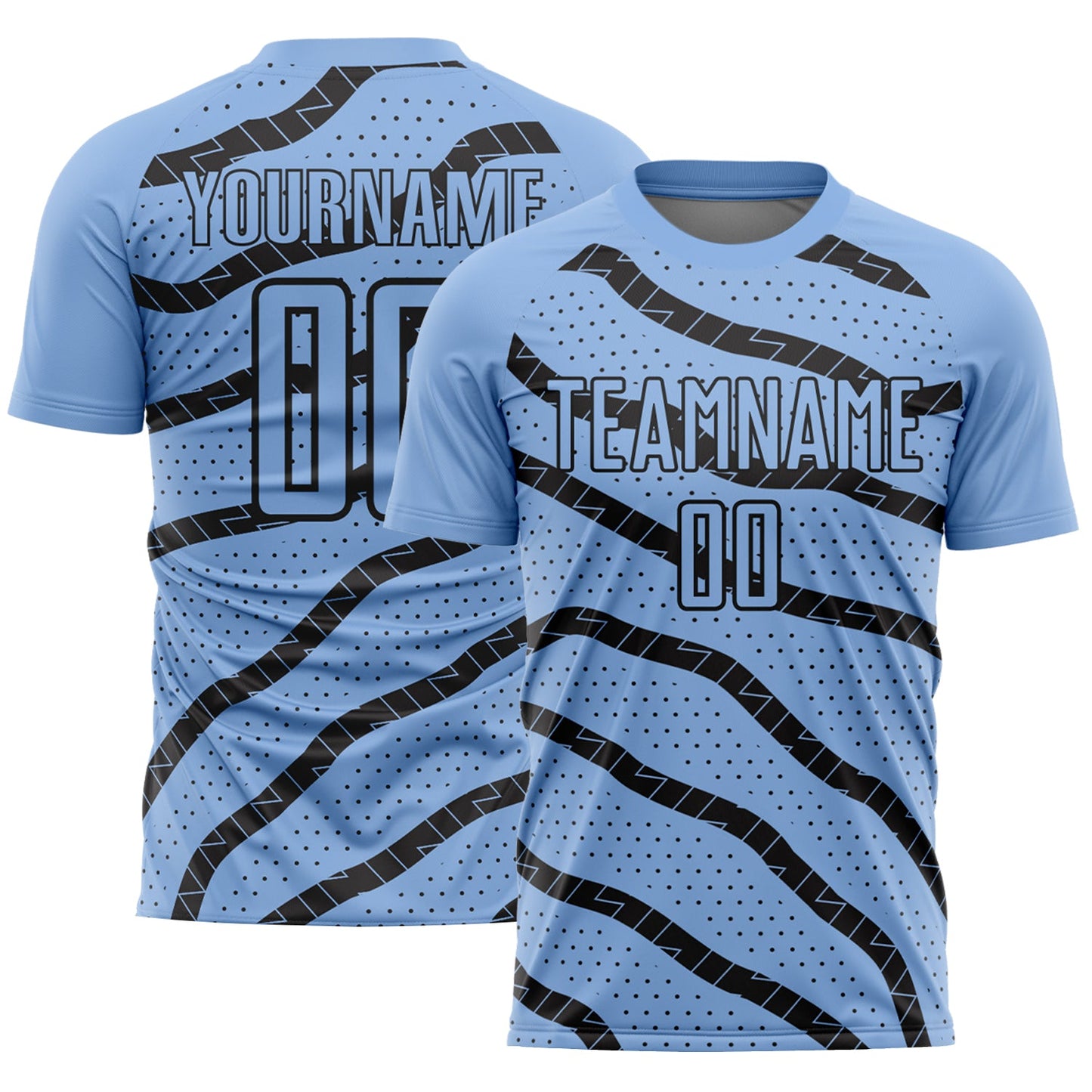 Custom Light Blue Black Lines And Dots Sublimation Soccer Uniform Jersey - Sky-Custom