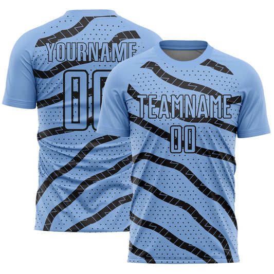 Custom Light Blue Black Lines And Dots Sublimation Soccer Uniform Jersey - Sky-Custom