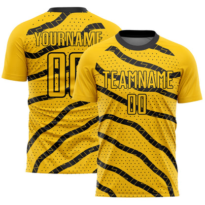 Custom Yellow Black Lines And Dots Sublimation Soccer Uniform Jersey - Sky-Custom
