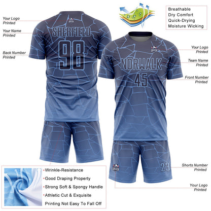 Custom Light Blue Gray Lines Sublimation Soccer Uniform Jersey - Sky-Custom