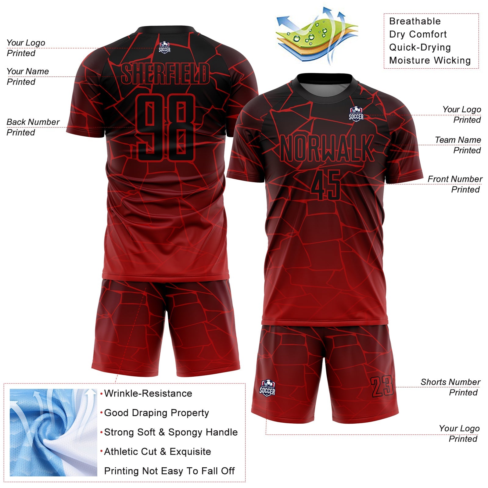 Custom Red Black Lines Sublimation Soccer Uniform Jersey - Sky-Custom