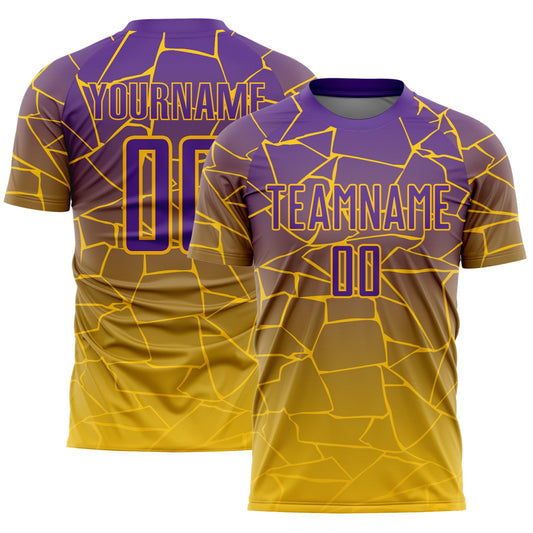 Custom Gold Purple Lines Sublimation Soccer Uniform Jersey - Sky-Custom