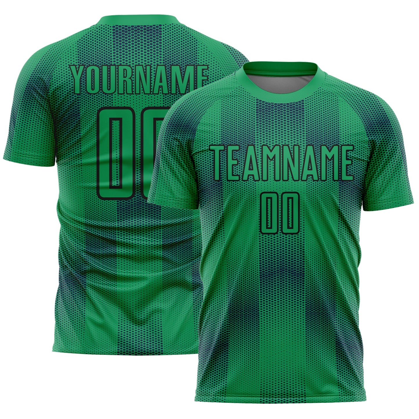 Custom Kelly Green Black Geometric Shapes Sublimation Soccer Uniform Jersey - Sky-Custom