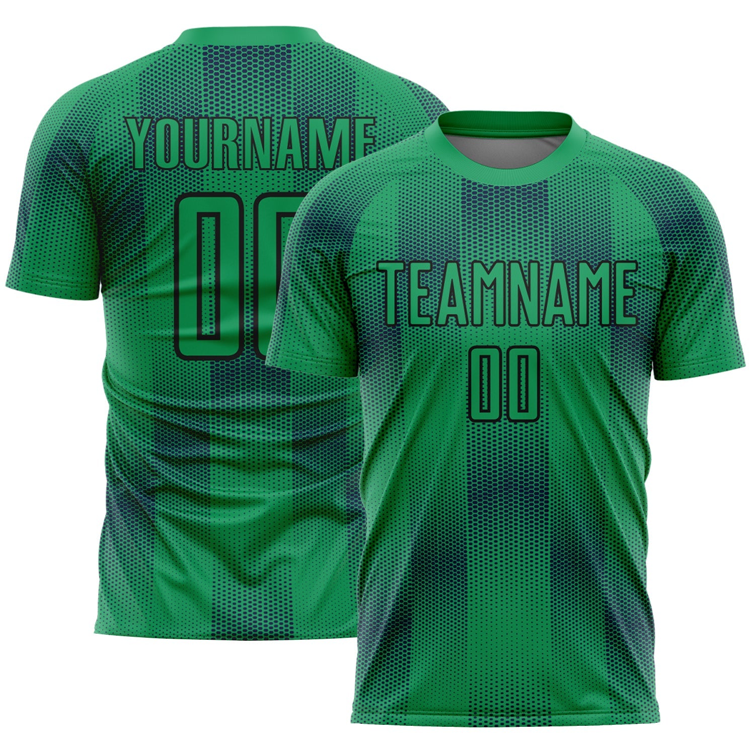 Custom Kelly Green Black Geometric Shapes Sublimation Soccer Uniform Jersey - Sky-Custom