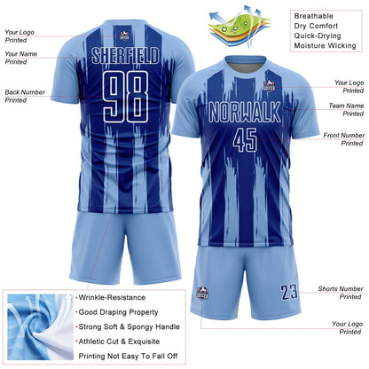 Custom Light Blue Royal-White Abstract Stripes Sublimation Soccer Uniform Jersey - Sky-Custom
