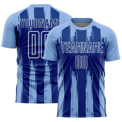 Custom Light Blue Royal-White Abstract Stripes Sublimation Soccer Uniform Jersey - Sky-Custom