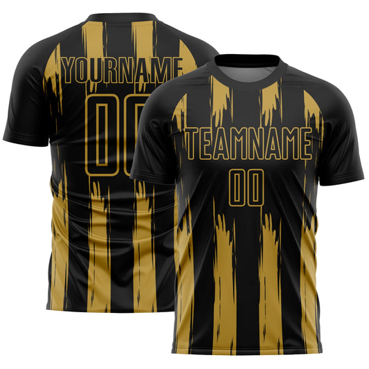 Custom Black Old Gold Abstract Stripes Sublimation Soccer Uniform Jersey - Sky-Custom