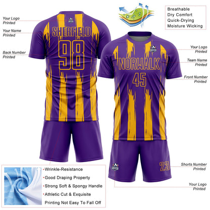 Custom Purple Gold Abstract Stripes Sublimation Soccer Uniform Jersey - Sky-Custom