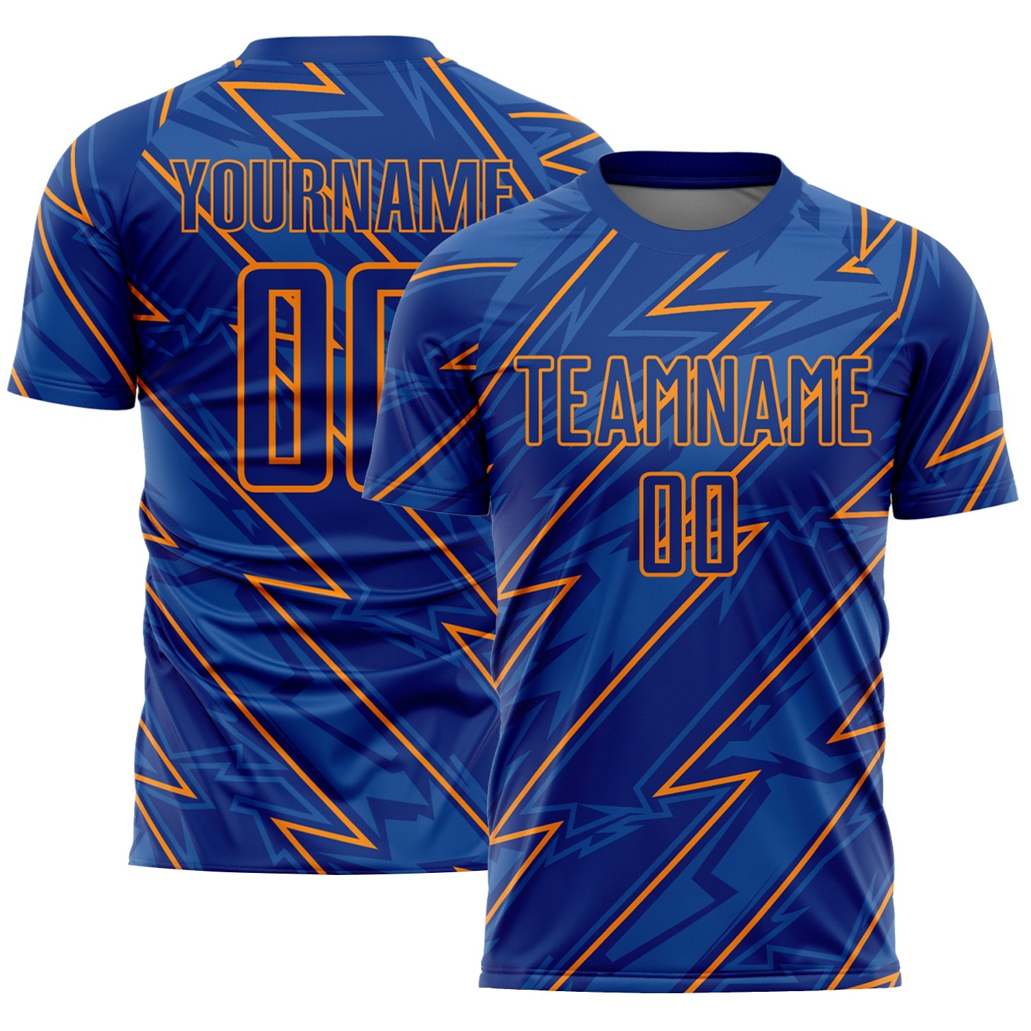 Custom Royal Bay Orange Lightning Sublimation Soccer Uniform Jersey - Sky-Custom