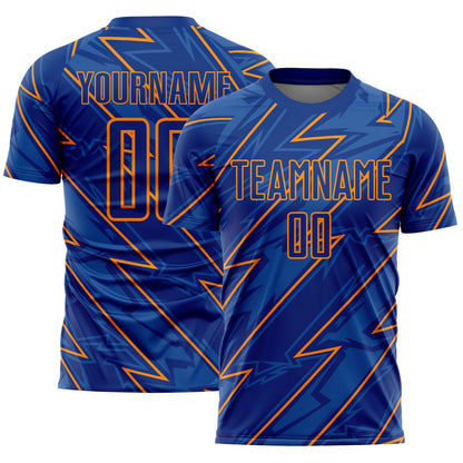 Custom Royal Bay Orange Lightning Sublimation Soccer Uniform Jersey - Sky-Custom